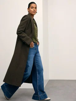Next Khaki Green Slim Supersoft Crew Neck Cardigan with Wool Clearance