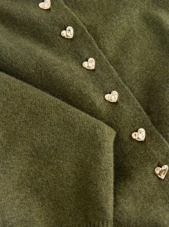 Next Khaki Green Slim Supersoft Crew Neck Cardigan with Wool Clearance