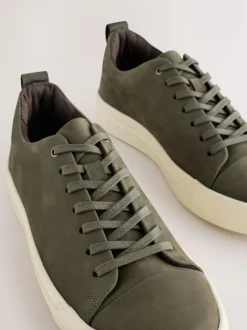 Next Smart Casual Toe Cap Leather Longline Trainers Khaki Green Clearance