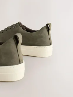 Next Smart Casual Toe Cap Leather Longline Trainers Khaki Green Clearance