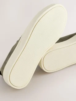 Next Smart Casual Toe Cap Leather Longline Trainers Khaki Green Clearance