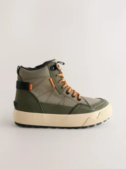 Next Standard Fit (F) Warm Lined High Top Boots Khaki Green Discount