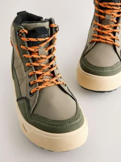 Next Standard Fit (F) Warm Lined High Top Boots Khaki Green Discount
