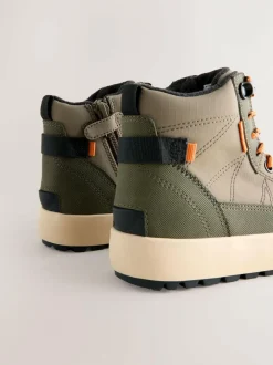Next Standard Fit (F) Warm Lined High Top Boots Khaki Green Discount