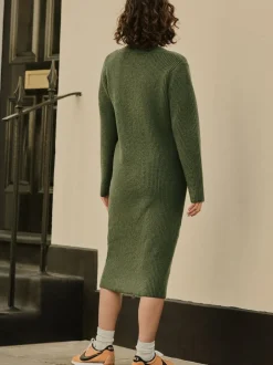 Next Super Soft V-Neck Midi Dress With Wool Khaki Green Hot