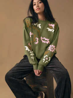 Next Sweatshirt with Appliqué Details Khaki Green Clearance