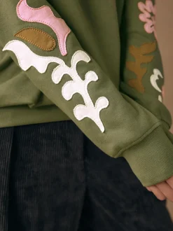 Next Sweatshirt with Appliqué Details Khaki Green Clearance