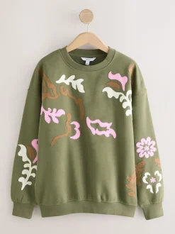 Next Sweatshirt with Appliqué Details Khaki Green Clearance