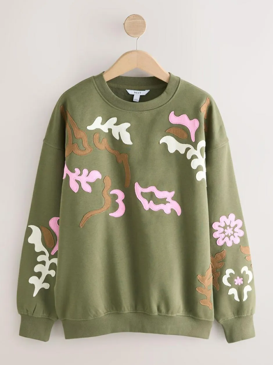 Next Sweatshirt with Appliqué Details Khaki Green Clearance