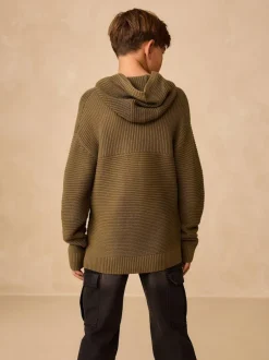 Next Khaki Green Utility Knitted Hoodie (3-16yrs) Clearance