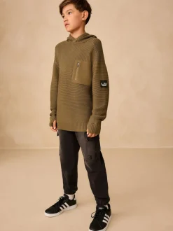 Next Khaki Green Utility Knitted Hoodie (3-16yrs) Clearance