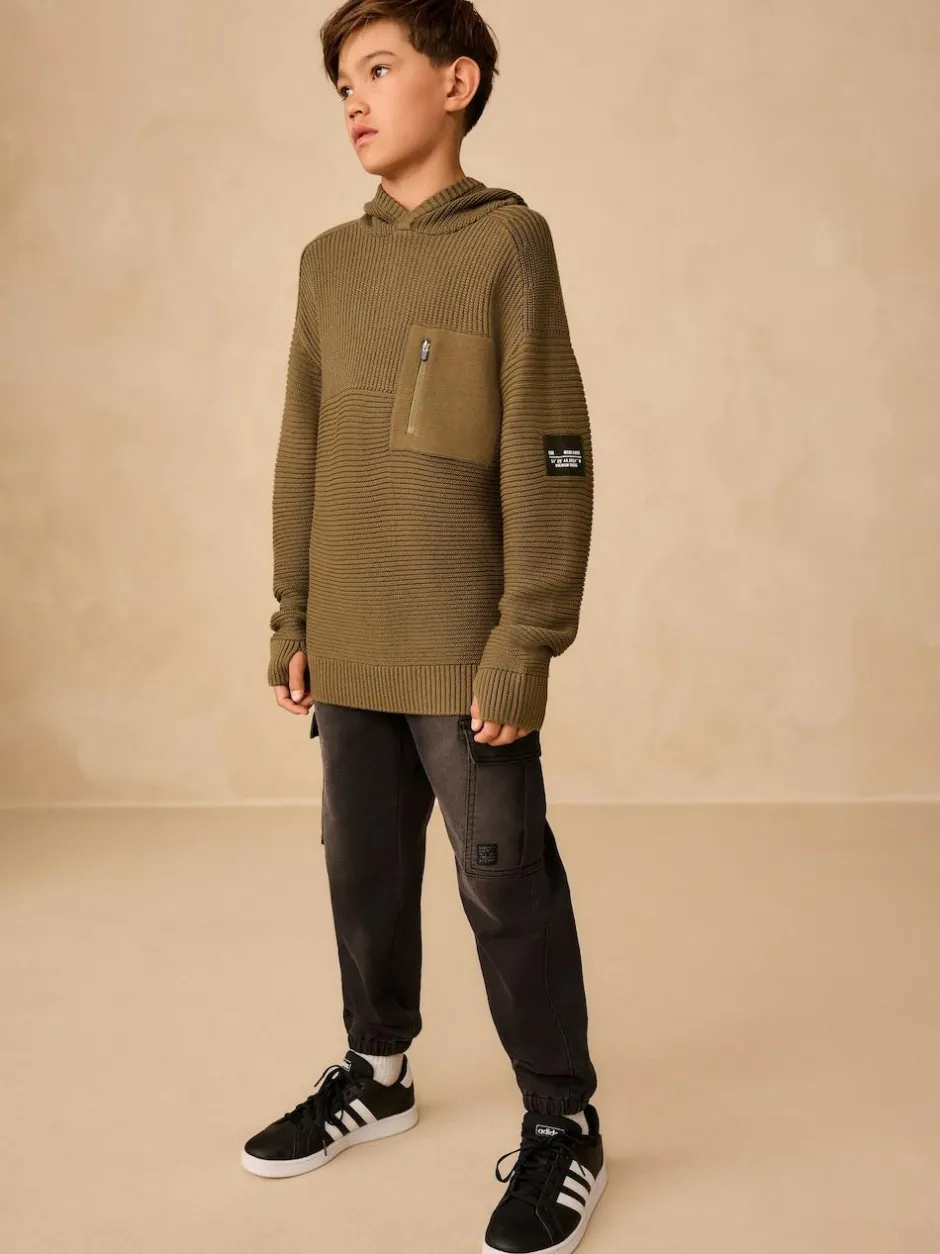 Next Khaki Green Utility Knitted Hoodie (3-16yrs) Clearance