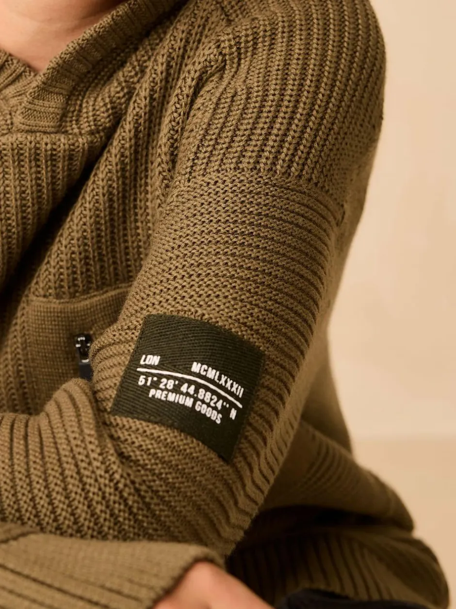 Next Khaki Green Utility Knitted Hoodie (3-16yrs) Clearance