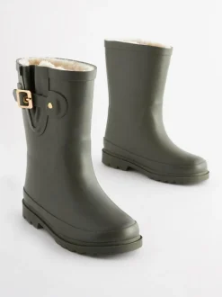 Next Warm Lined Buckle Wellies Khaki Green Sale
