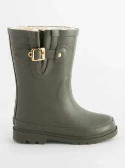 Next Warm Lined Buckle Wellies Khaki Green Sale