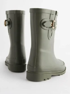 Next Warm Lined Buckle Wellies Khaki Green Sale