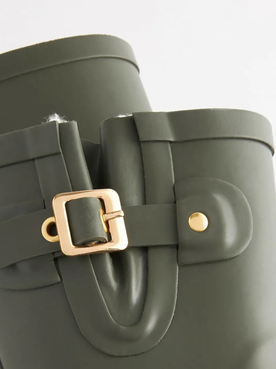 Next Warm Lined Buckle Wellies Khaki Green Sale