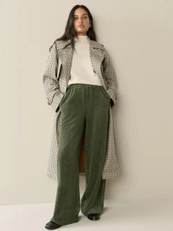 Next Khaki Green Wide Leg Soft Cord Trousers Outlet