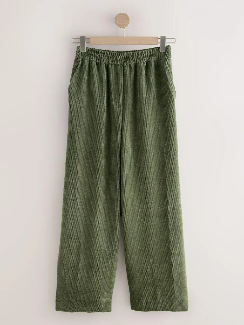 Next Khaki Green Wide Leg Soft Cord Trousers Outlet