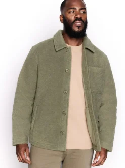 Next Wool Look Fleece Shacket Khaki Green Sale