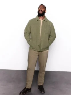 Next Wool Look Fleece Shacket Khaki Green Sale