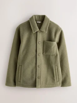 Next Wool Look Fleece Shacket Khaki Green Sale