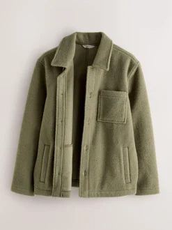 Next Wool Look Fleece Shacket Khaki Green Sale