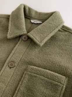 Next Wool Look Fleece Shacket Khaki Green Sale