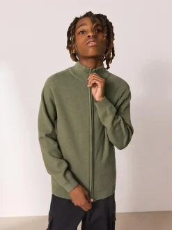 Next Khaki Green Zip Through Knitted Cardigan (3-16yrs) New