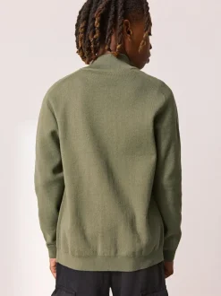 Next Khaki Green Zip Through Knitted Cardigan (3-16yrs) New