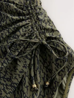 Next Khaki Green/Black Ruched Side Tummy Shaping Control Swimsuit
