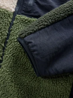 Next Colourblock Zip Through Funnel Fleece Khaki Green/Ecru Neutral