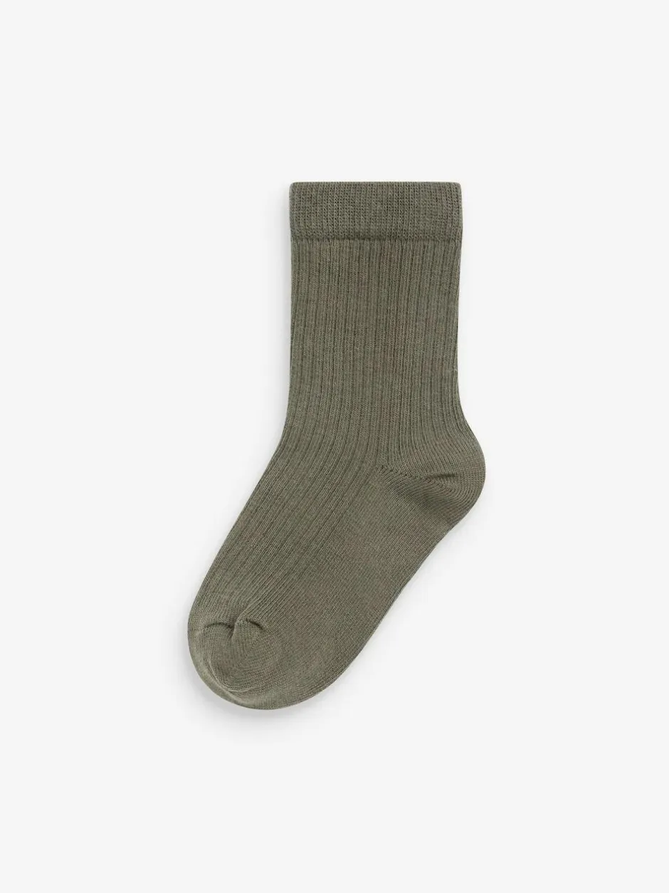 Next Cotton Rich Fine Rib Socks 7 Pack Khaki Green/Grey Hot