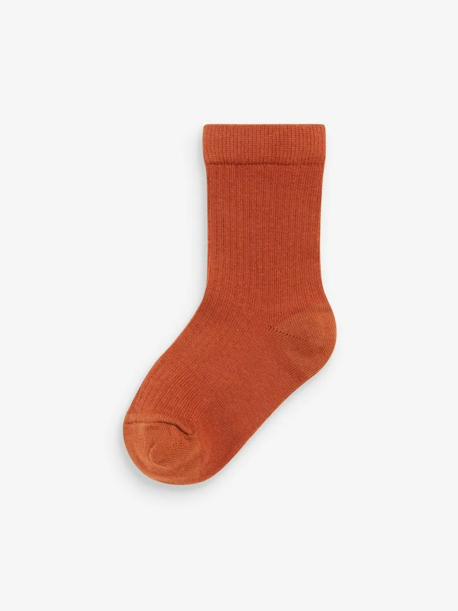 Next Cotton Rich Fine Rib Socks 7 Pack Khaki Green/Grey Hot