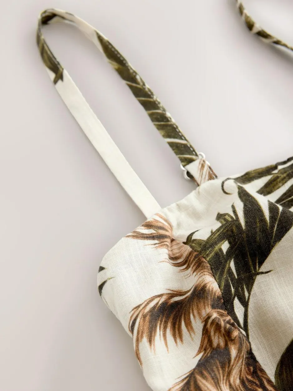 Next Ruched Bandeau Midi Dress with Linen Khaki/Cream Palm Printed Best
