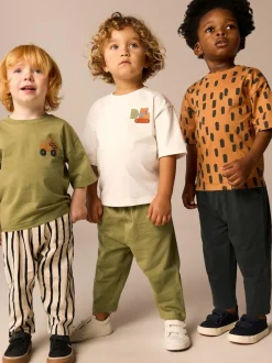 Next Short Sleeve T-Shirts & Joggers Set 3 Pack (3mths-7yrs) Khaki/Green Hot