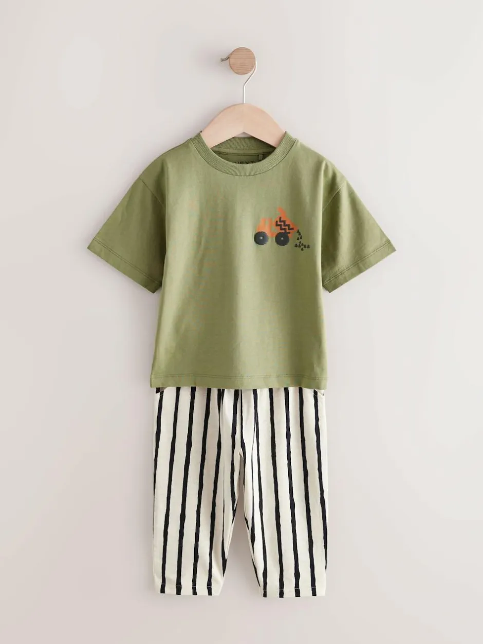 Next Short Sleeve T-Shirts & Joggers Set 3 Pack (3mths-7yrs) Khaki/Green Hot