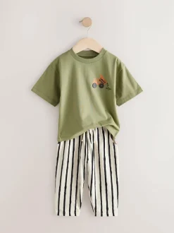 Next Short Sleeve T-Shirts & Joggers Set 3 Pack (3mths-7yrs) Khaki/Green Hot