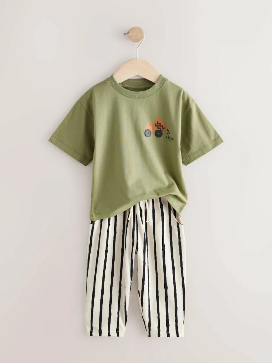 Next Short Sleeve T-Shirts & Joggers Set 3 Pack (3mths-7yrs) Khaki/Green Hot