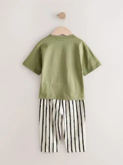 Next Short Sleeve T-Shirts & Joggers Set 3 Pack (3mths-7yrs) Khaki/Green Hot