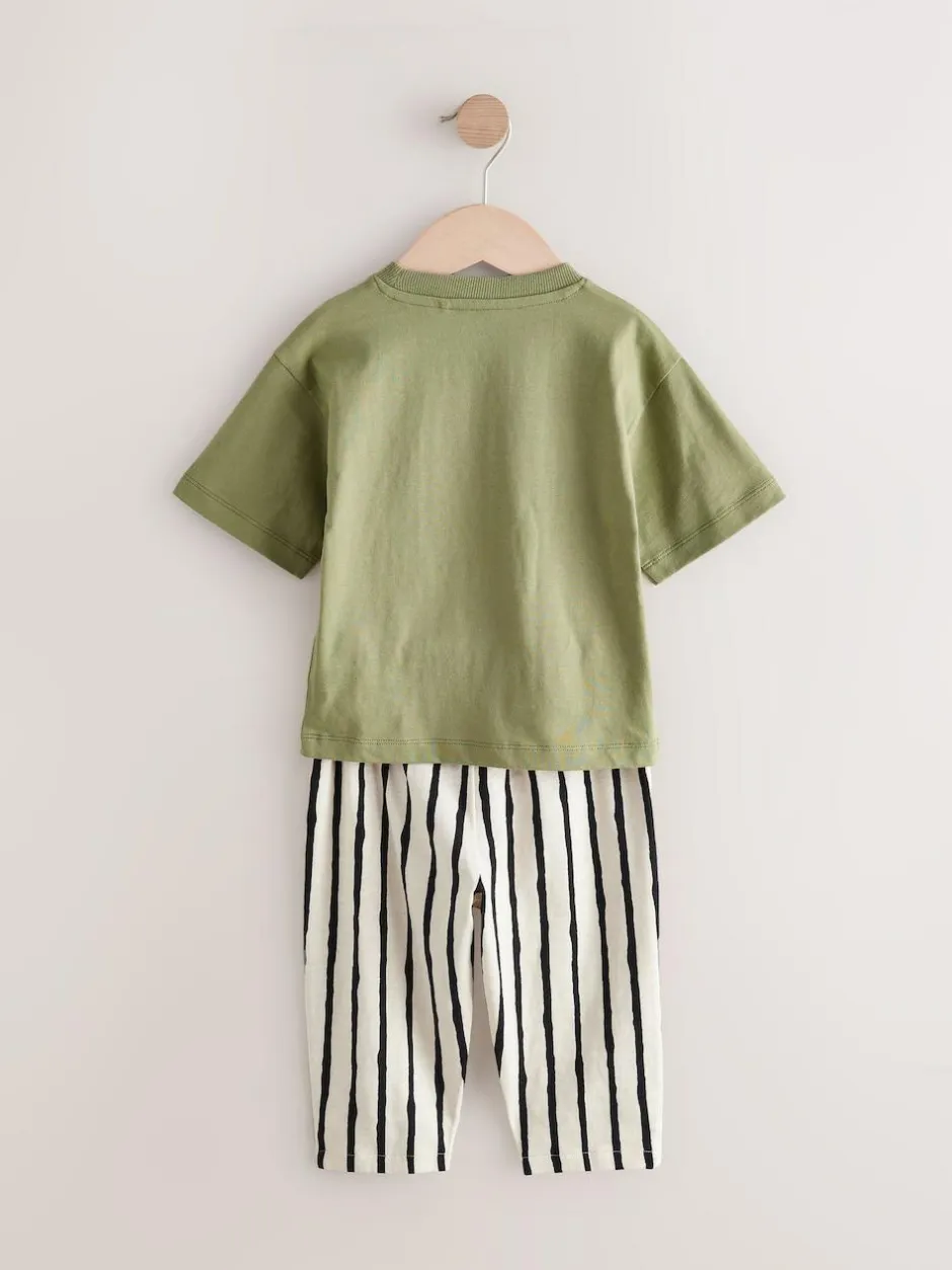 Next Short Sleeve T-Shirts & Joggers Set 3 Pack (3mths-7yrs) Khaki/Green Hot