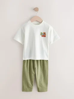 Next Short Sleeve T-Shirts & Joggers Set 3 Pack (3mths-7yrs) Khaki/Green Hot