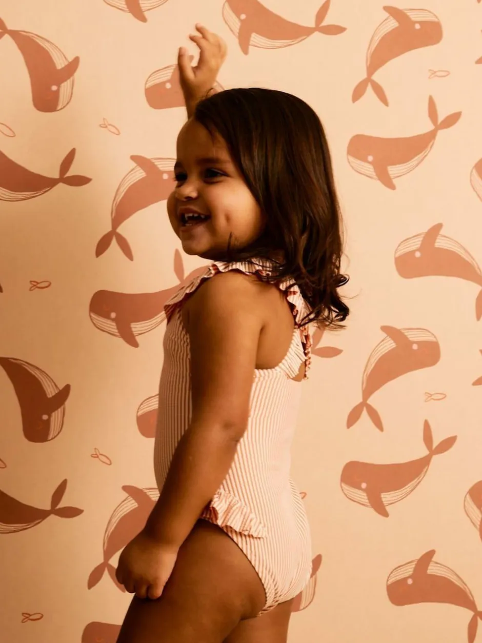 Mori KIDLY By Pink Seersucker Frilled Swimsuit Sale