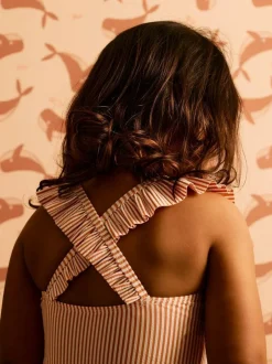 Mori KIDLY By Pink Seersucker Frilled Swimsuit Sale