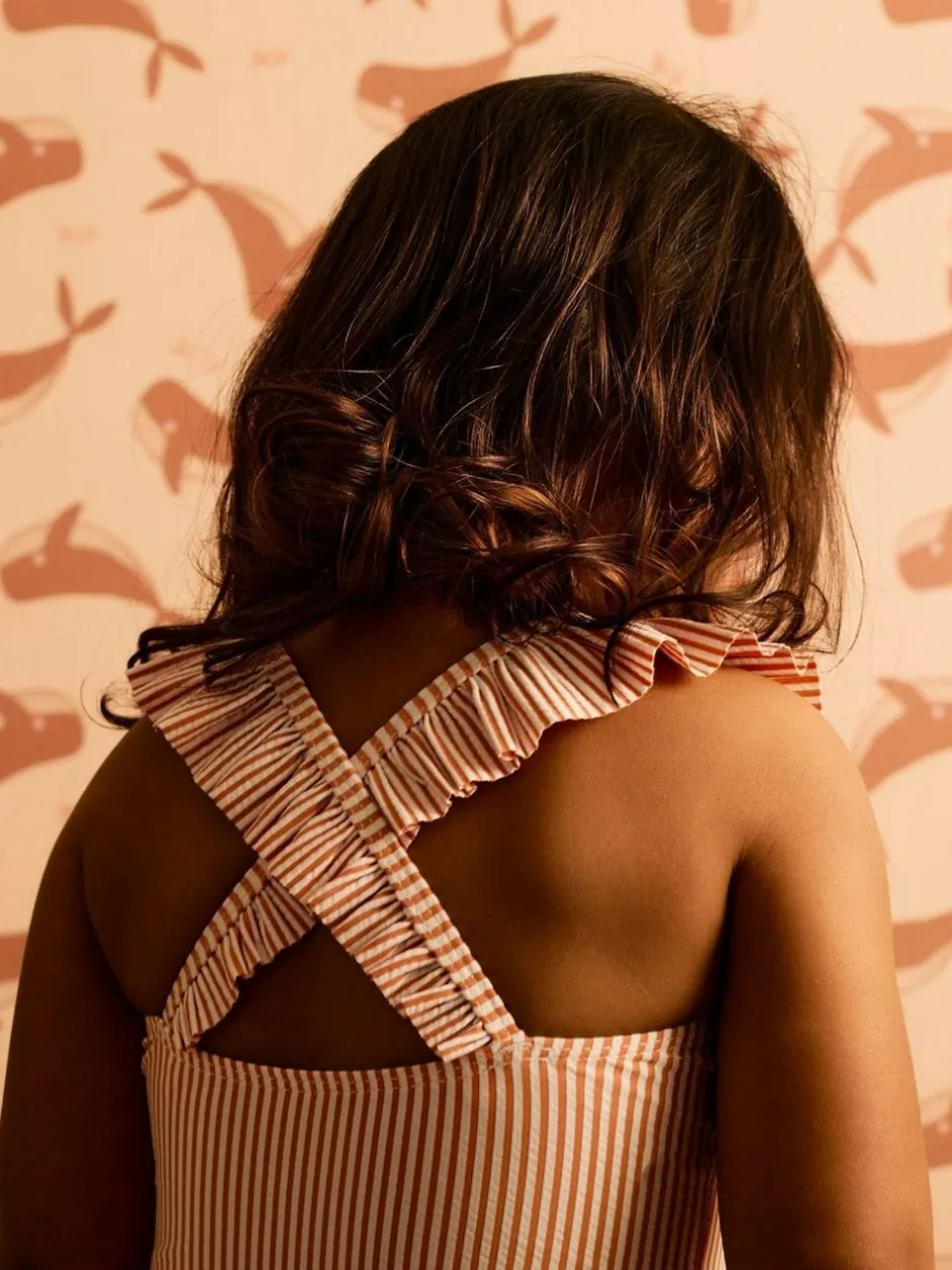 Mori KIDLY By Pink Seersucker Frilled Swimsuit Sale