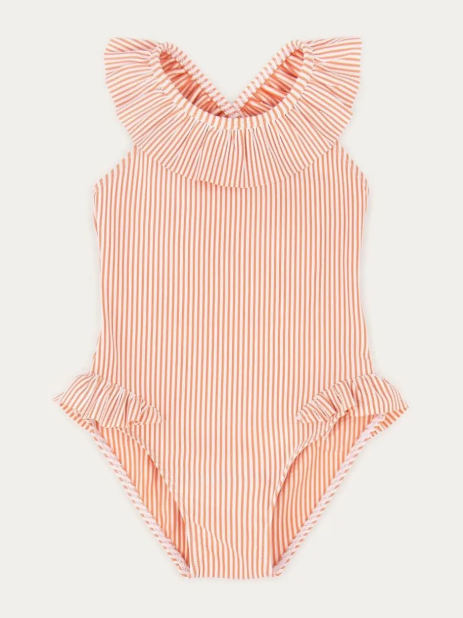 Mori KIDLY By Pink Seersucker Frilled Swimsuit Sale