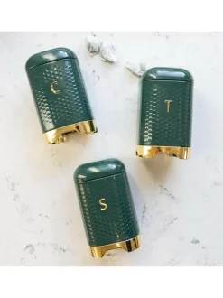 Kitchencraft Green Textured Geometric Tea Coffee Sugar Canisters Set Best