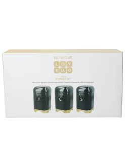 Kitchencraft Green Textured Geometric Tea Coffee Sugar Canisters Set Best