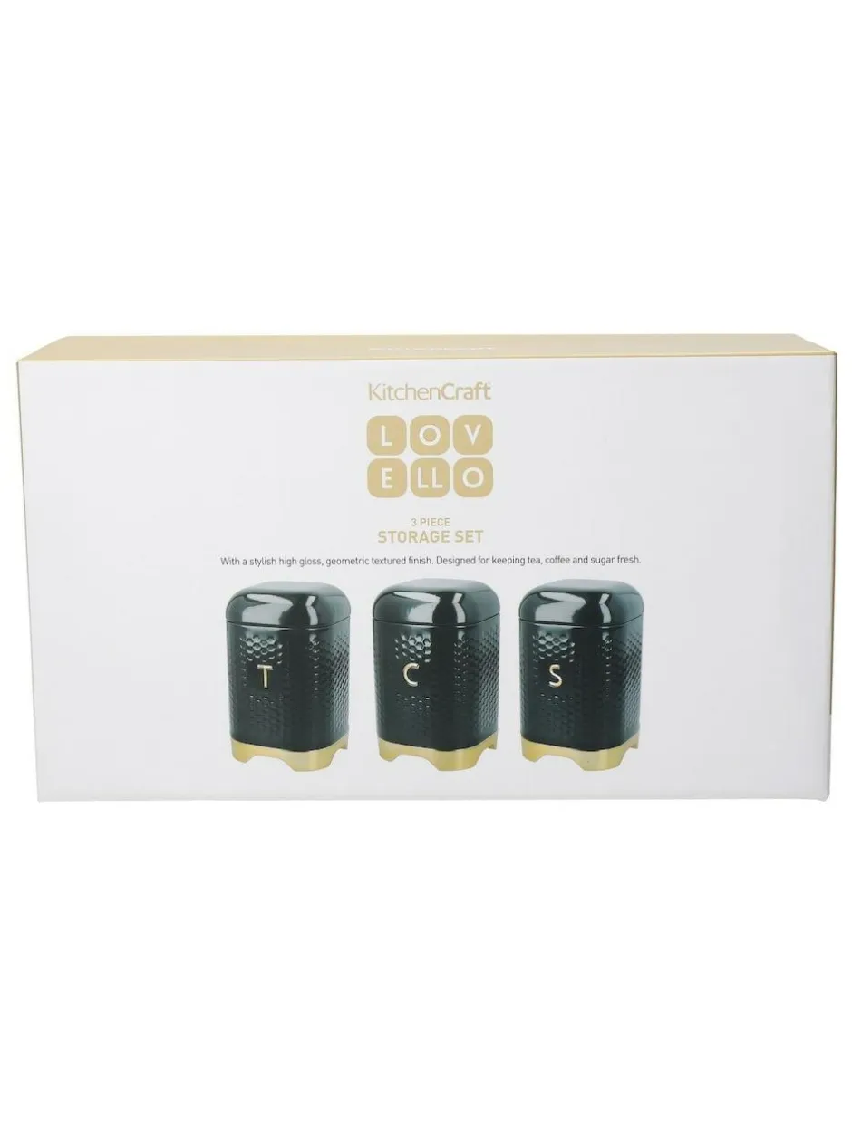 Kitchencraft Green Textured Geometric Tea Coffee Sugar Canisters Set Best