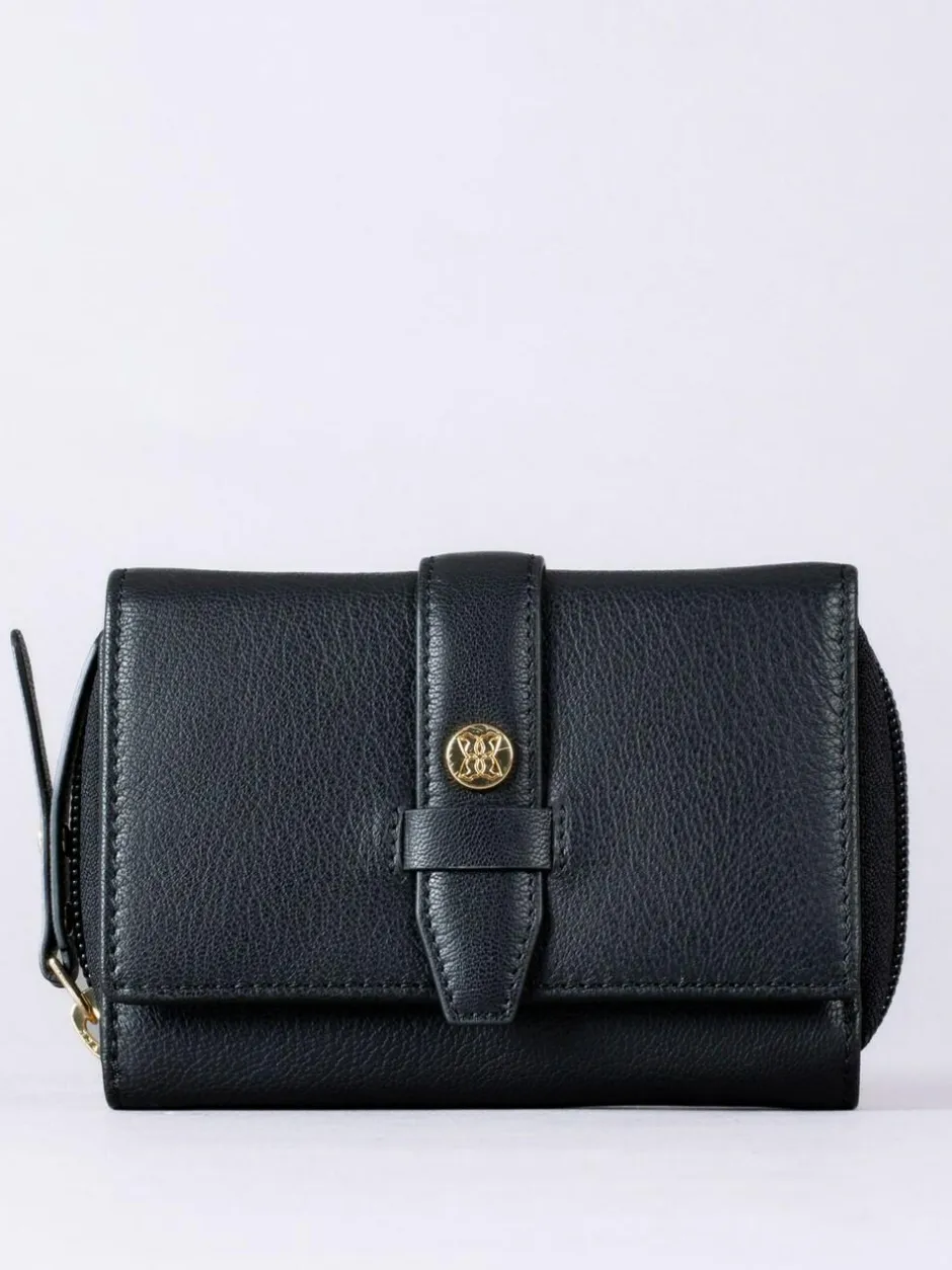 Lakeland Leather Black Medium Icon Stud Tab Purse New